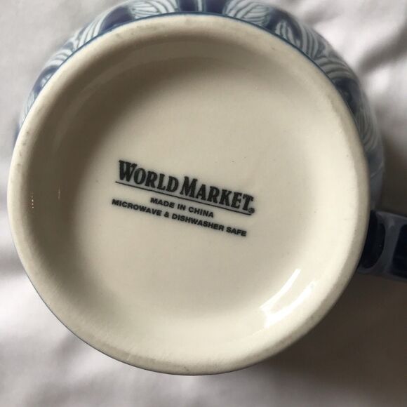 World Market Floral Blue Blush Pedestal Large Coffee Tea Mug Cup Hand Painted - Picture 6 of 7